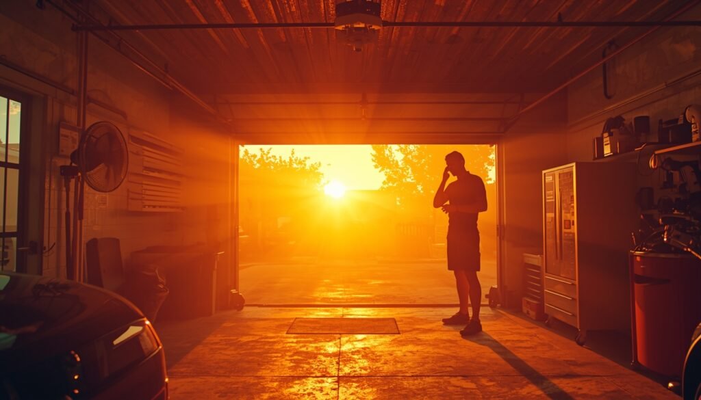 garage still hot despite ventilation fan running showing heat buildup inside residential garage